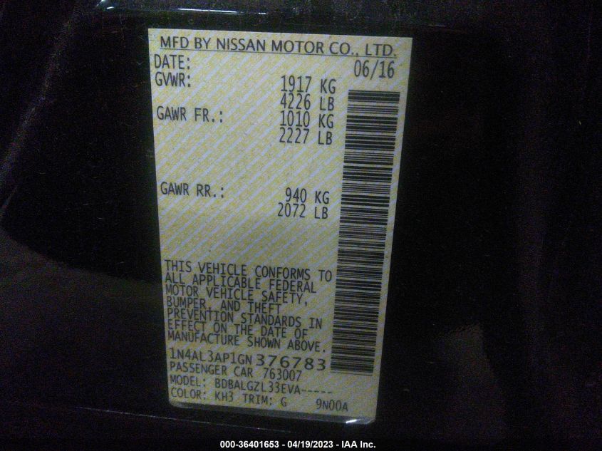 2016 NISSAN ALTIMA 2.5 - 1N4AL3AP1GN376783
