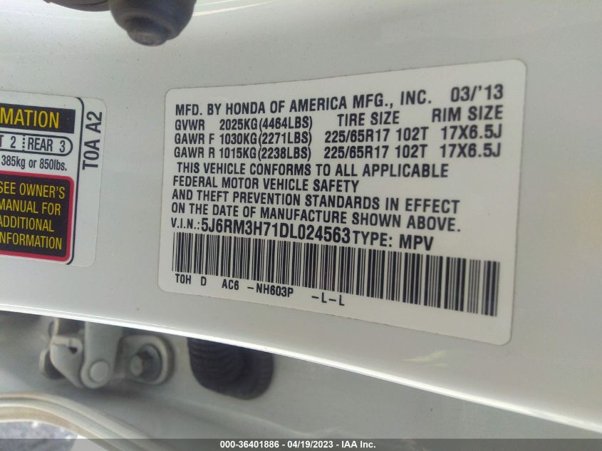 2013 HONDA CR-V EX-L - 5J6RM3H71DL024563