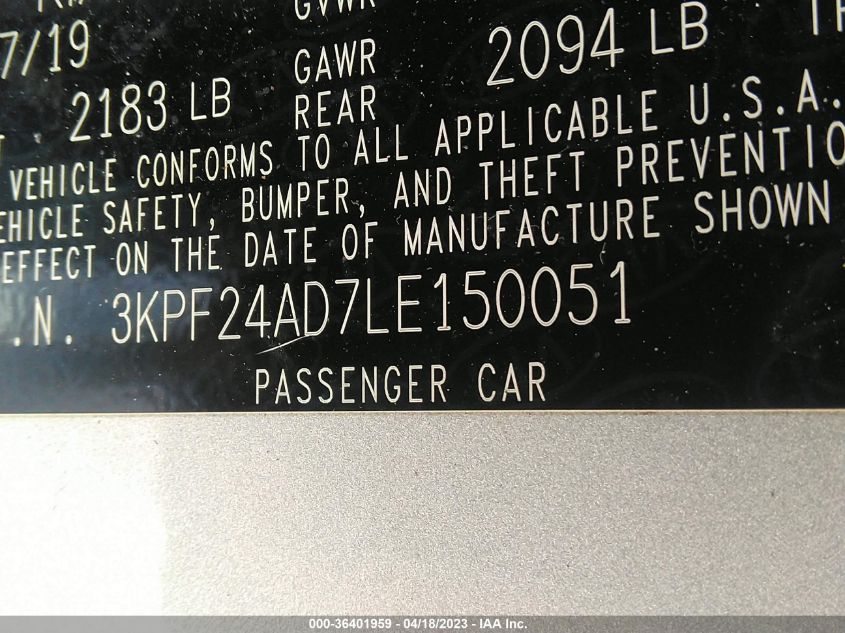 2020 KIA FORTE LXS - 3KPF24AD7LE150051