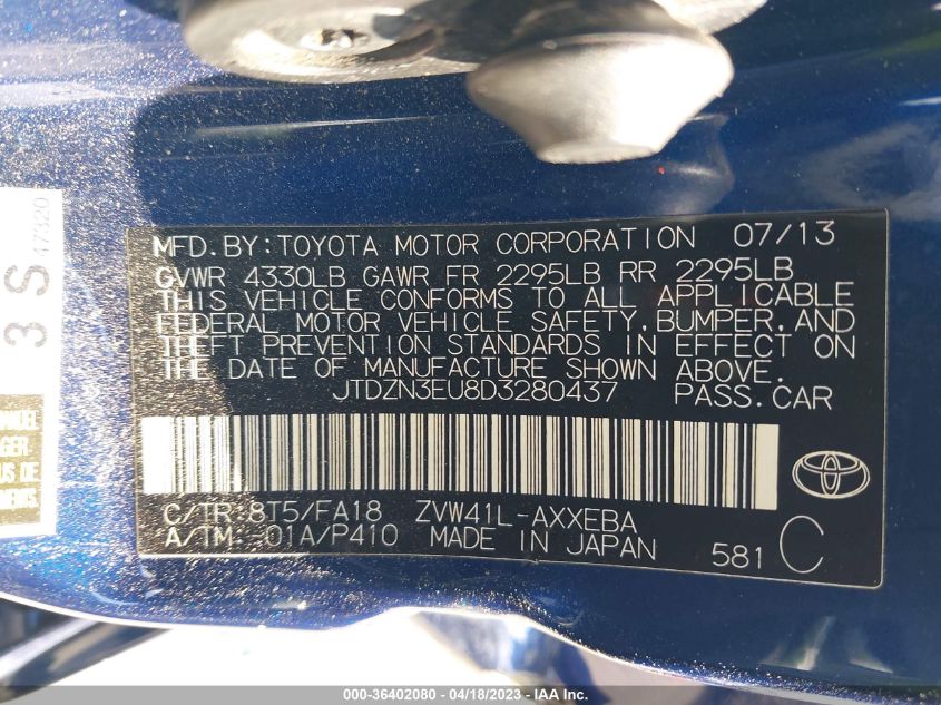 2013 TOYOTA PRIUS V TWO/THREE/FIVE - JTDZN3EU8D3280437