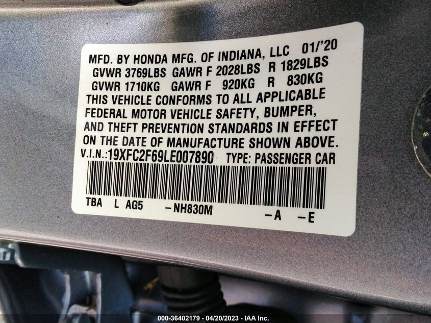 VIN 19XFC2F69LE007890 2020 HONDA CIVIC SEDAN LX