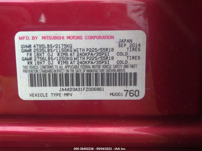 2015 MITSUBISHI OUTLANDER SE - JA4AD3A31FZ006861