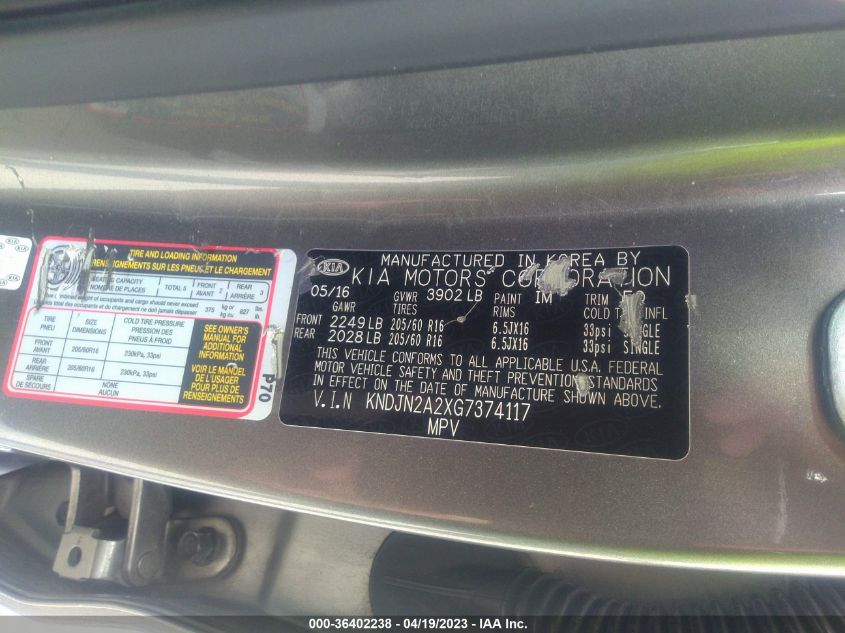 2016 KIA SOUL BASE - KNDJN2A2XG7374117