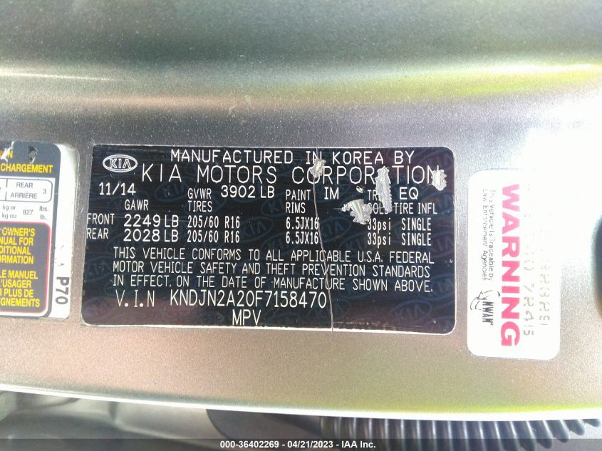 2015 KIA SOUL BASE - KNDJN2A20F7158470