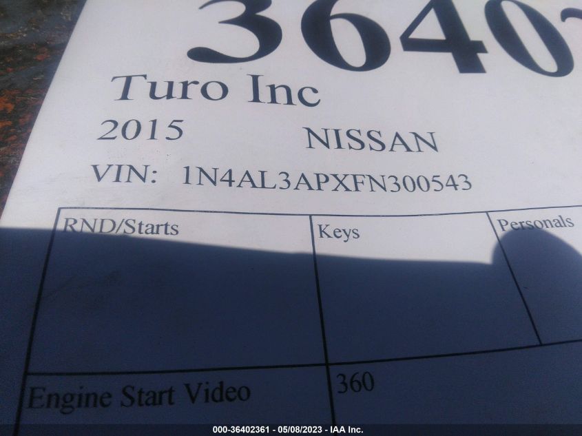 2015 NISSAN ALTIMA 2.5 - 1N4AL3APXFN300543