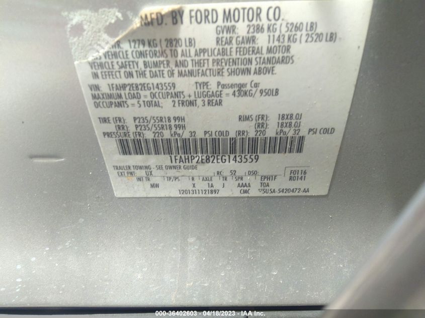2014 FORD TAURUS SEL - 1FAHP2E82EG143559