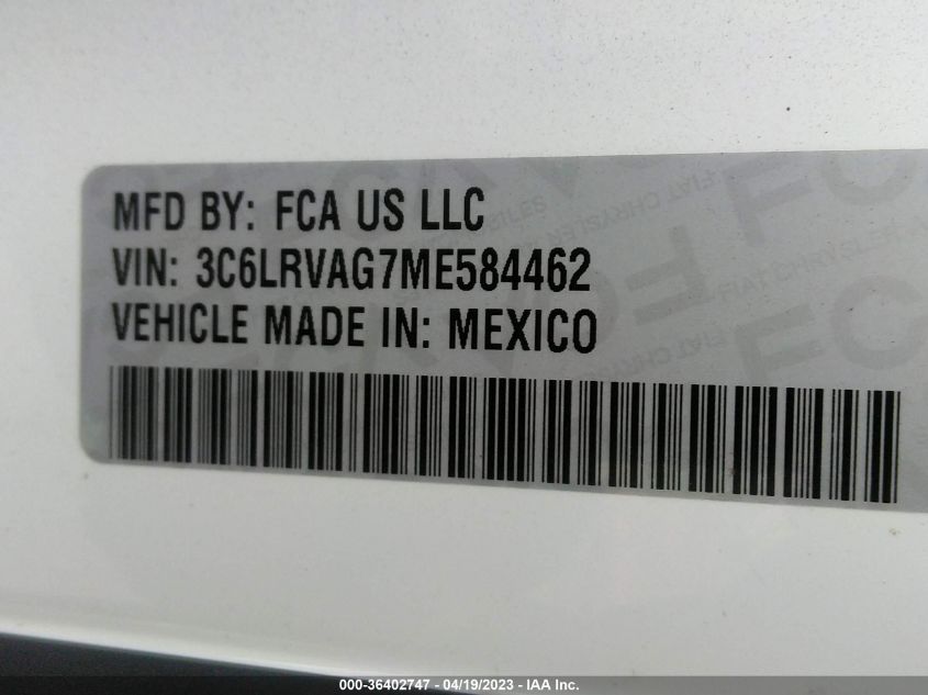 2021 RAM PROMASTER CARGO VAN - 3C6LRVAG7ME584462