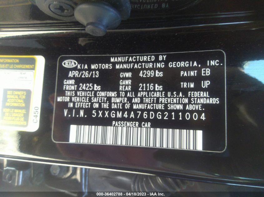 2013 KIA OPTIMA LX - 5XXGM4A76DG211004