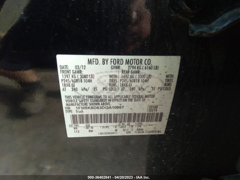 2013 FORD EXPLORER XLT - 1FM5K8D83DGA10867