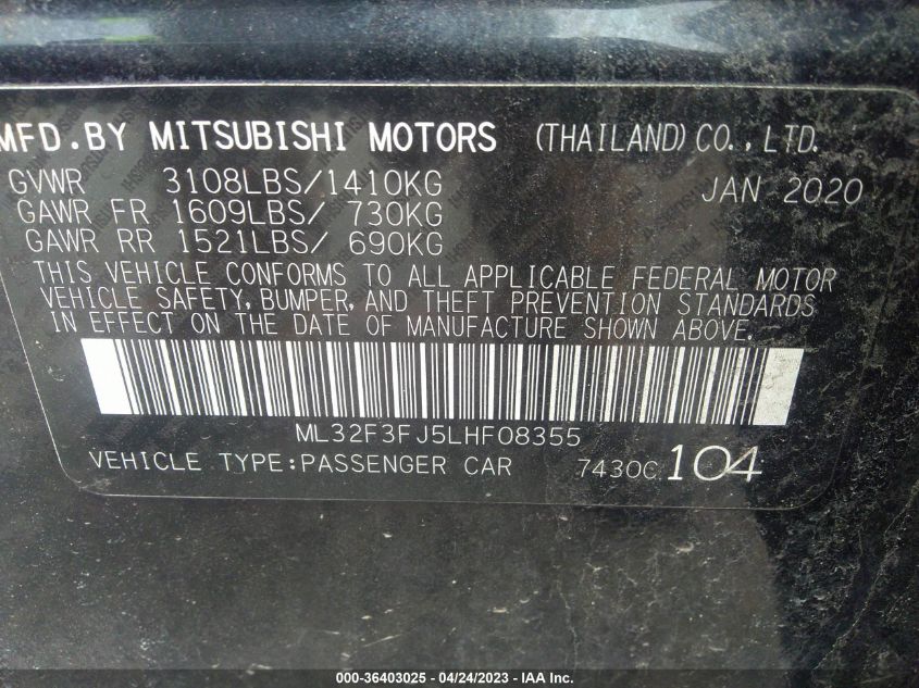 2020 MITSUBISHI MIRAGE G4 ES - ML32F3FJ5LHF08355