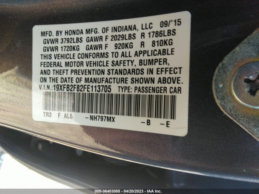 2015 HONDA CIVIC SEDAN EX - 19XFB2F82FE113705