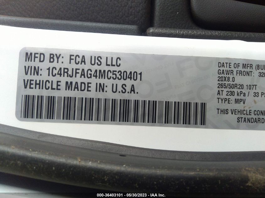 2021 JEEP GRAND CHEROKEE LAREDO X - 1C4RJFAG4MC530401