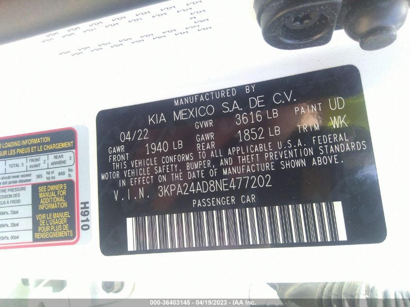 2022 KIA RIO LX - 3KPA24AD8NE477202