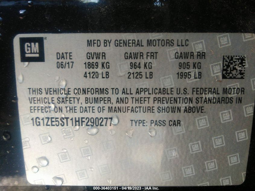 2017 CHEVROLET MALIBU LT - 1G1ZE5ST1HF290277