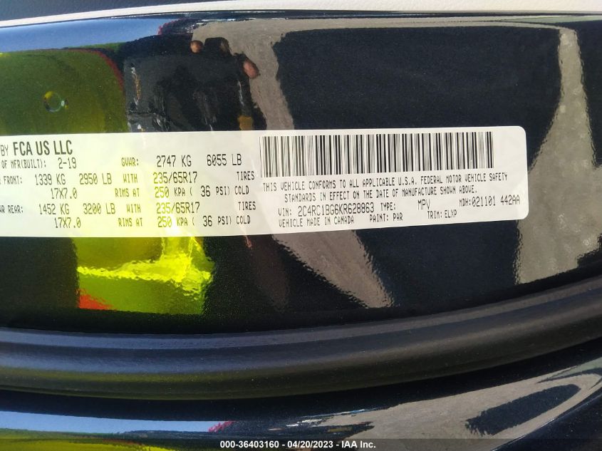 2019 CHRYSLER PACIFICA TOURING L - 2C4RC1BG6KR628863