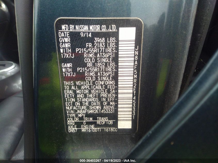 2014 NISSAN JUKE SL - JN8AF5MR2ET453331