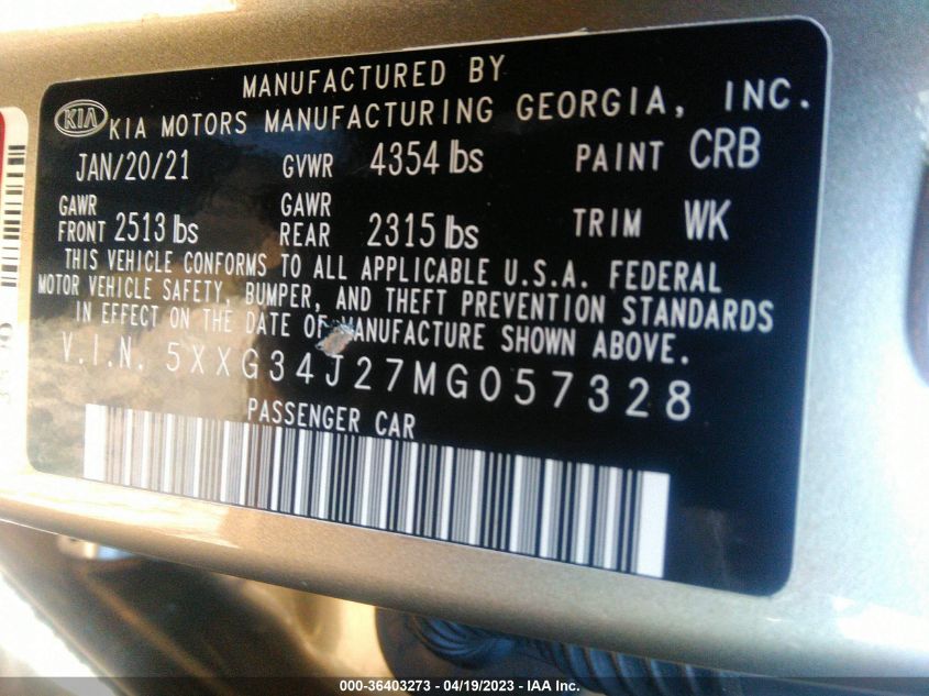 2021 KIA K5 EX - 5XXG34J27MG057328