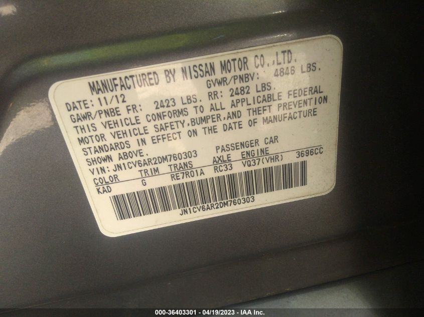 2013 INFINITI G37 SEDAN X - JN1CV6AR2DM760303