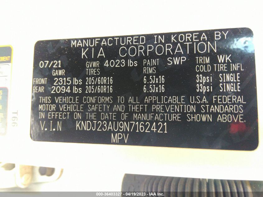 2022 KIA SOUL LX - KNDJ23AU9N7162421