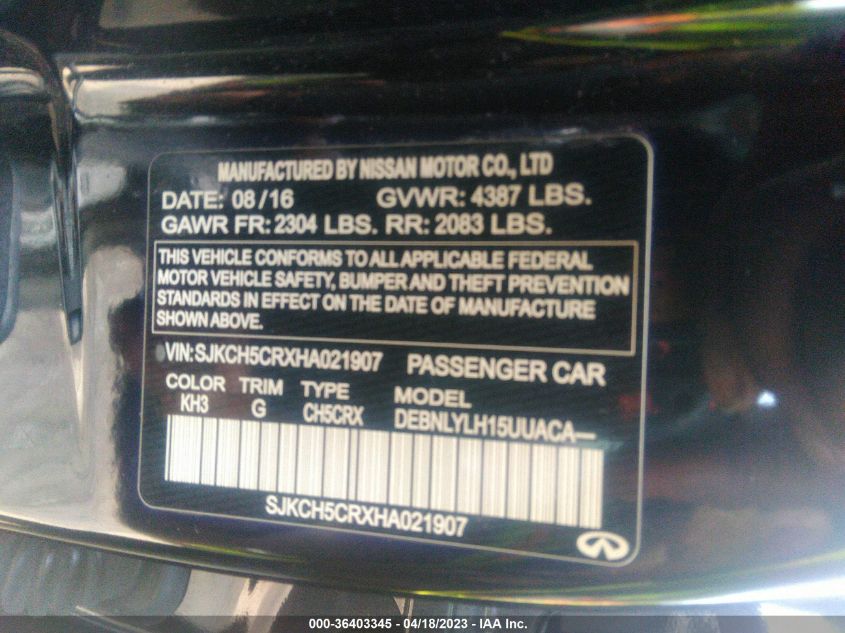 2017 INFINITI QX30 PREMIUM - SJKCH5CRXHA021907