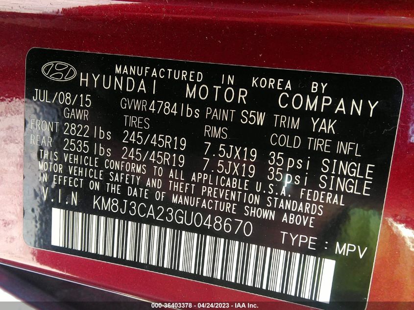 2016 HYUNDAI TUCSON LIMITED - KM8J3CA23GU048670