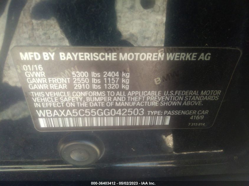 2016 BMW 5 SERIES 535D - WBAXA5C55GG042503