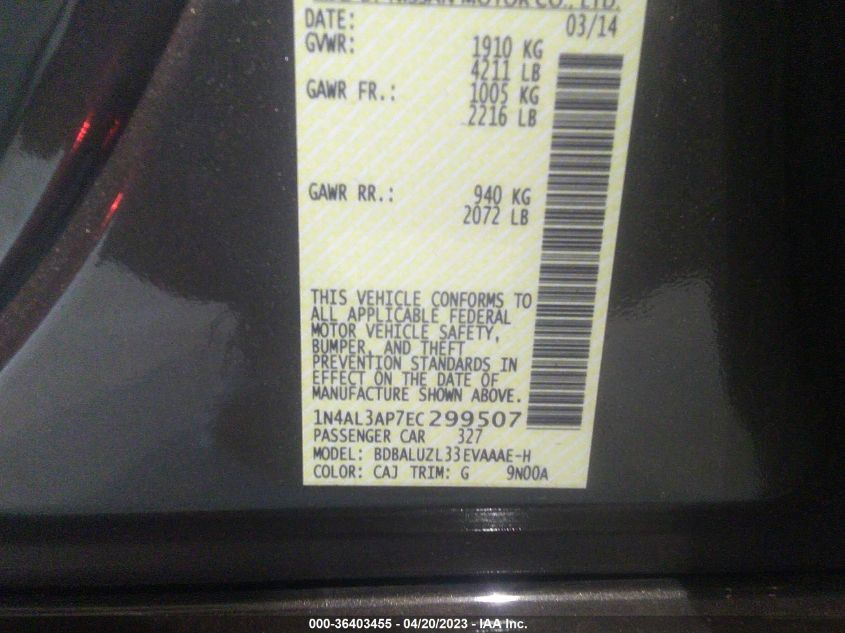 2014 NISSAN ALTIMA 2.5 SV - 1N4AL3AP7EC299507