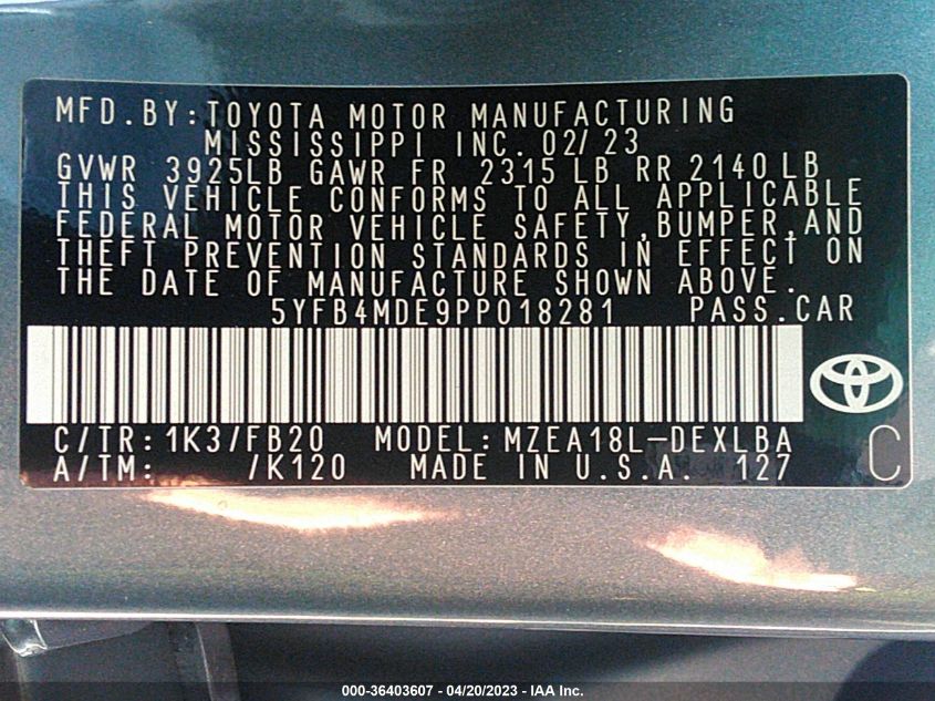 2023 TOYOTA COROLLA LE - 5YFB4MDE9PP018281