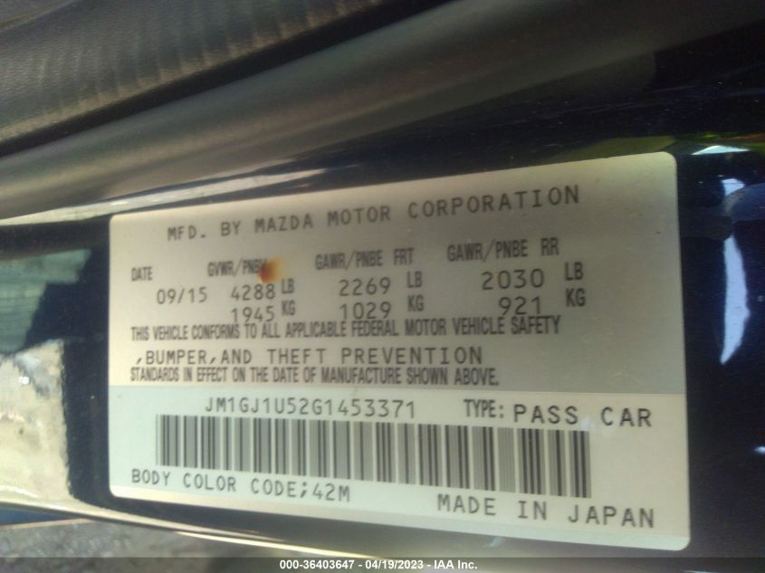 2016 MAZDA MAZDA6 I SPORT - JM1GJ1U52G1453371