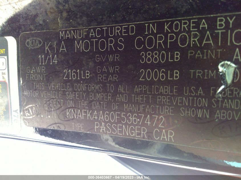 2015 KIA FORTE LX - KNAFK4A60F5367472