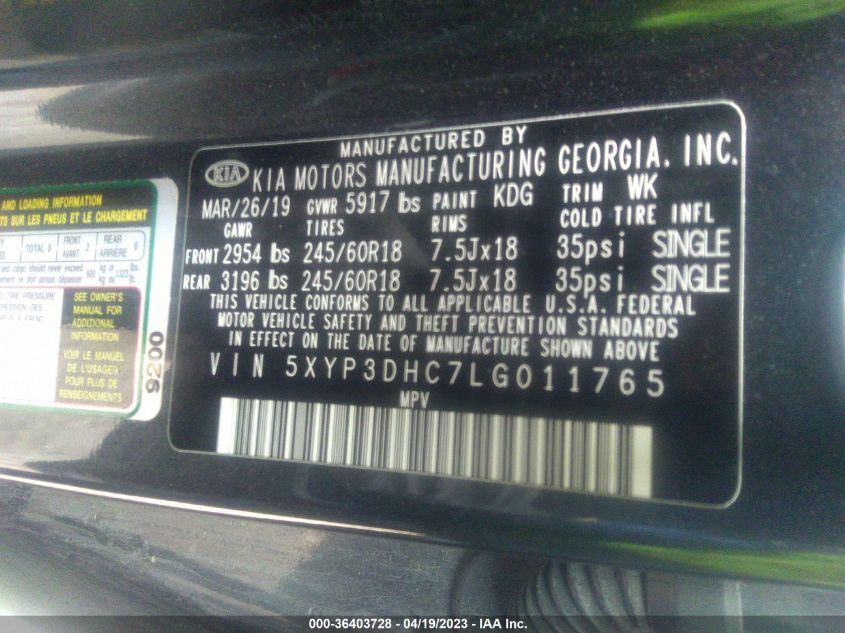 2020 KIA TELLURIDE EX - 5XYP3DHC7LG011765