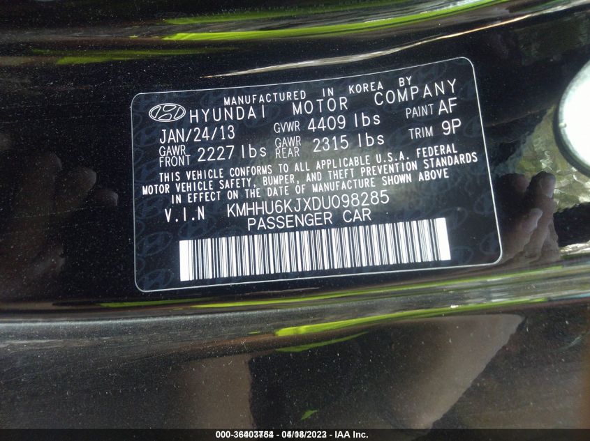 2013 HYUNDAI GENESIS COUPE 3.8 GRAND TOURING KMHHU6KJXDU098285