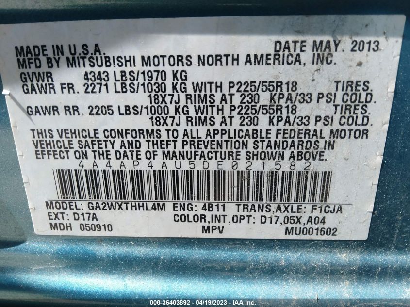 2013 MITSUBISHI OUTLANDER SPORT SE - 4A4AP4AU5DE021582
