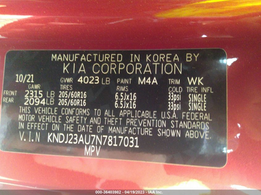 2022 KIA SOUL LX - KNDJ23AU7N7817031