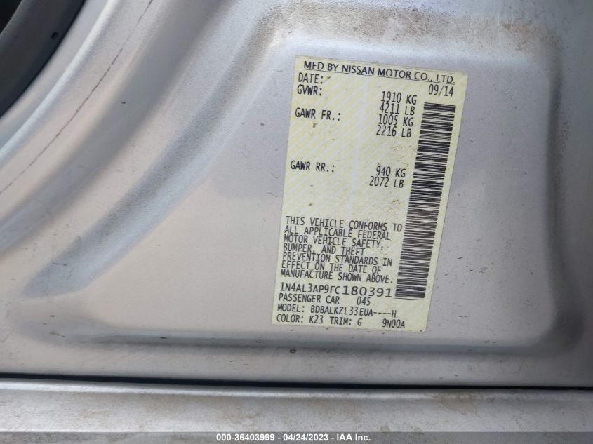 2015 NISSAN ALTIMA 2.5 SV - 1N4AL3AP9FC180391