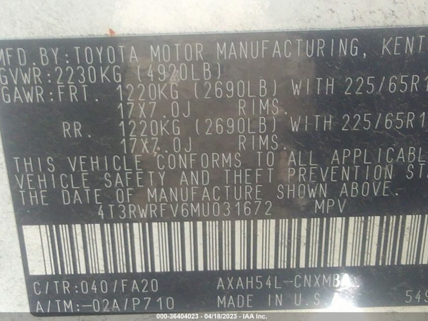 2021 TOYOTA RAV4 HYBRID XLE - 4T3RWRFV6MU031672