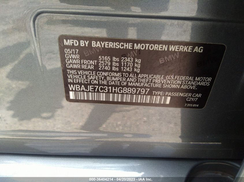 2017 BMW 5 SERIES 540I XDRIVE - WBAJE7C31HG889797