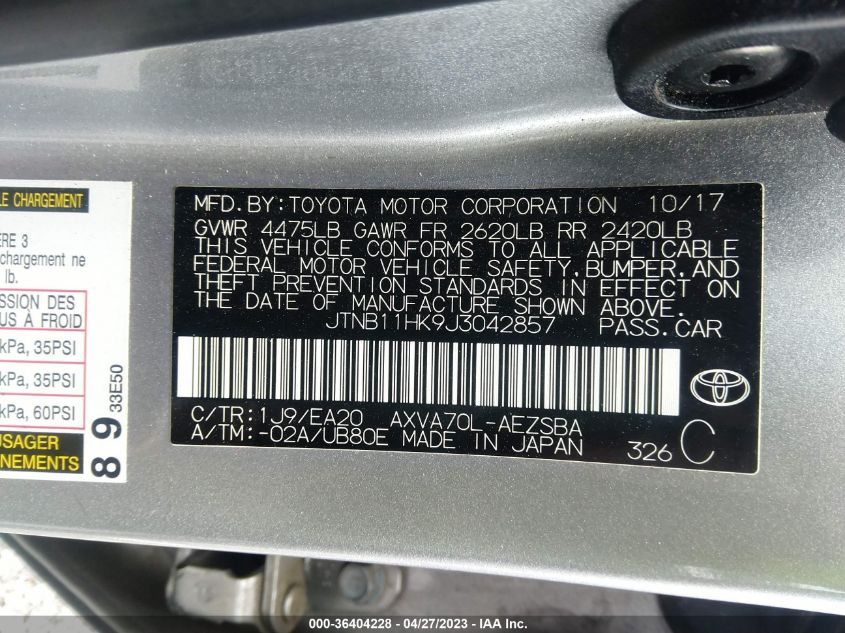 2018 TOYOTA CAMRY LE/SE/XLE/L - JTNB11HK9J3042857