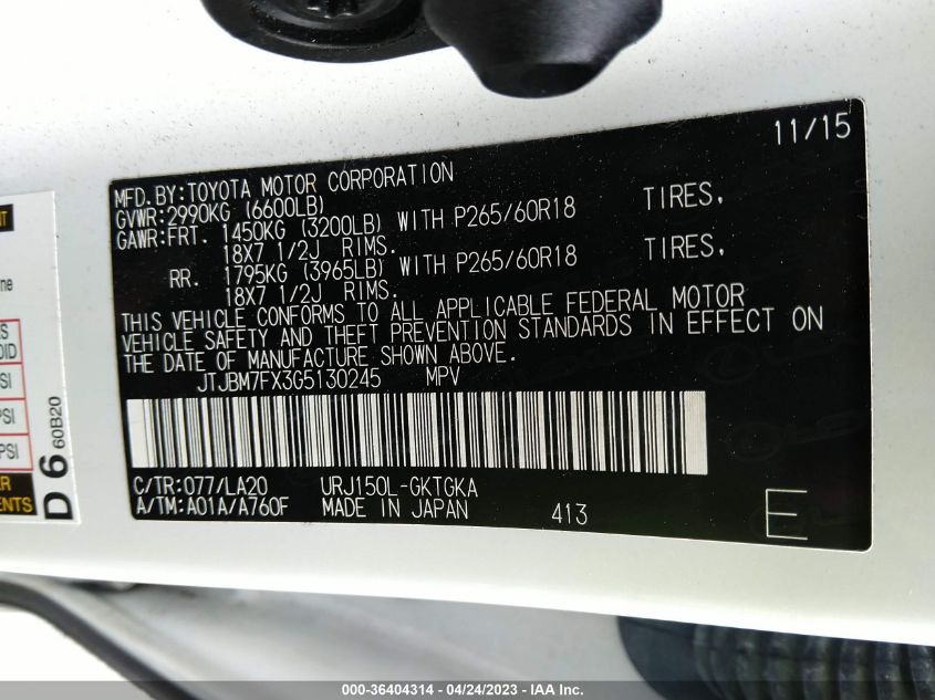 2016 LEXUS GX 460 JTJBM7FX3G5130245