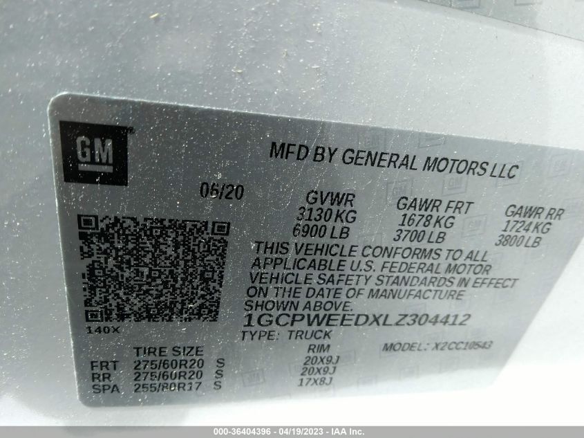 2020 CHEVROLET SILVERADO 1500 LTZ - 1GCPWEEDXLZ304412
