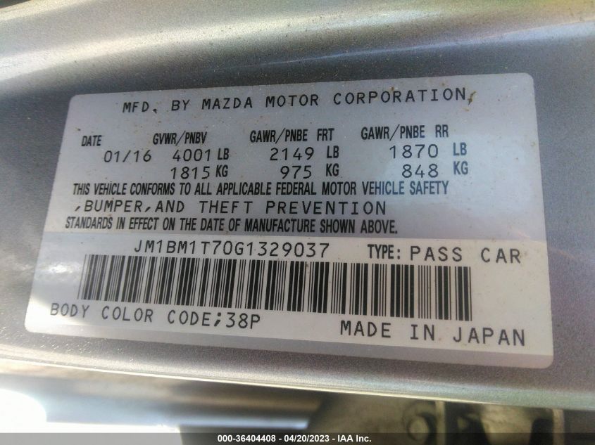 2016 MAZDA MAZDA3 I SPORT - JM1BM1T70G1329037