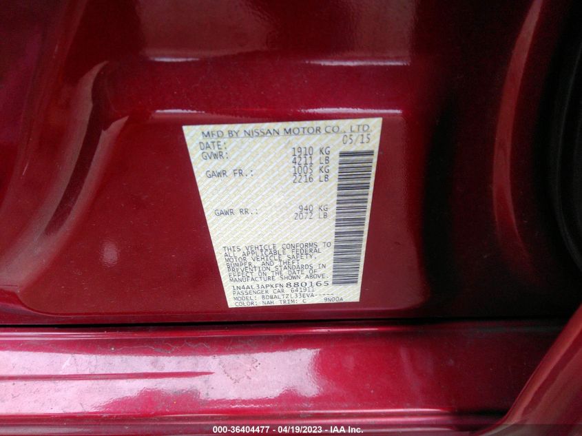 2015 NISSAN ALTIMA 2.5 SL - 1N4AL3APXFN880165