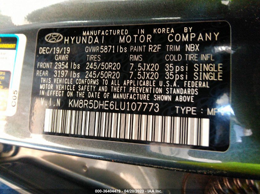 2020 HYUNDAI PALISADE LIMITED - KM8R5DHE6LU107773