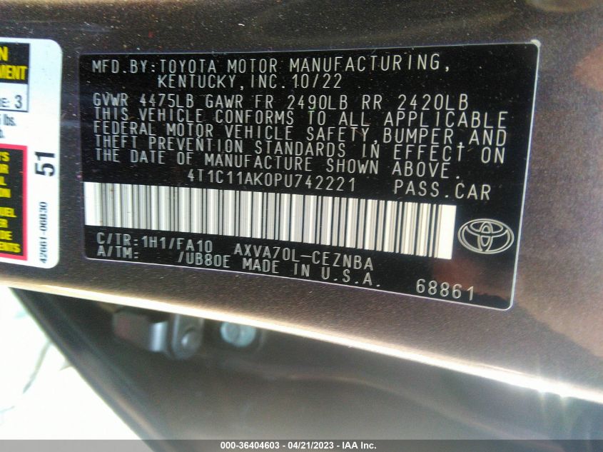 2023 TOYOTA CAMRY LE - 4T1C11AK0PU742221