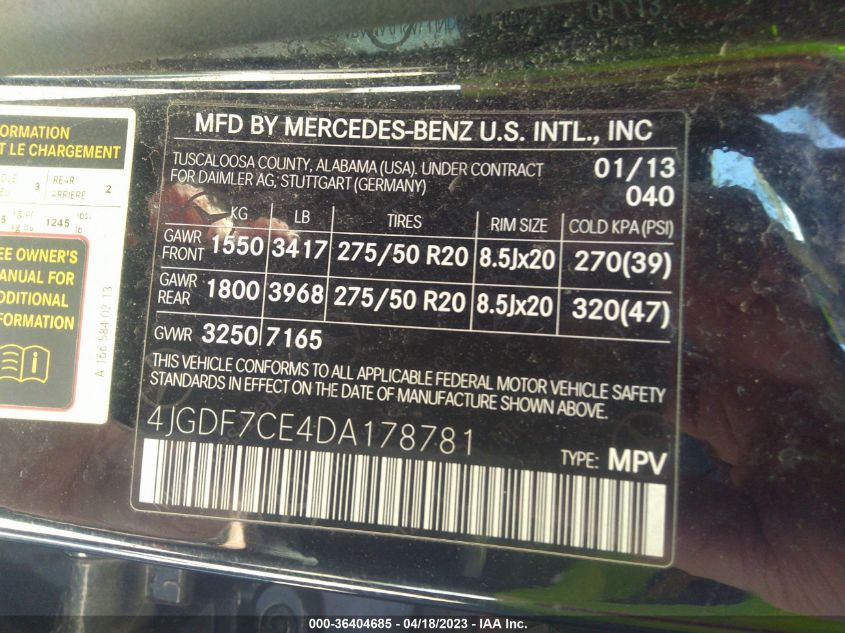 2013 MERCEDES-BENZ GL-CLASS GL 450 4JGDF7CE4DA178781