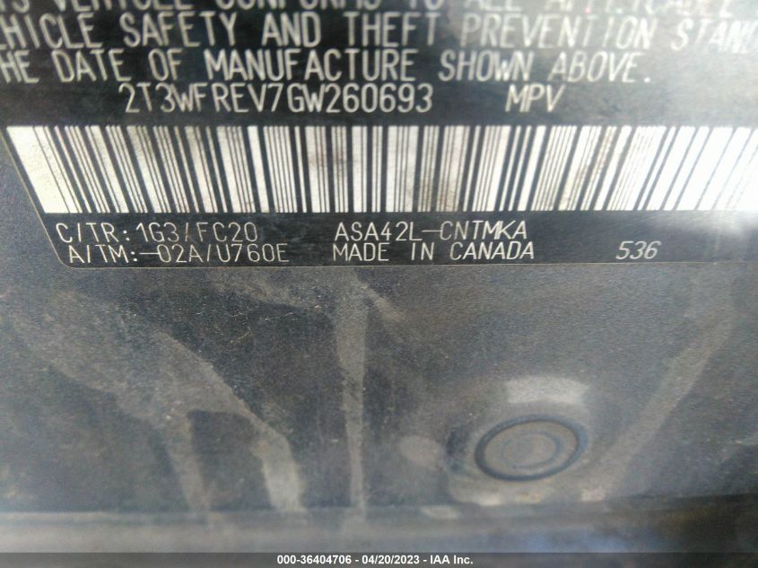 2016 TOYOTA RAV4 XLE - 2T3WFREV7GW260693