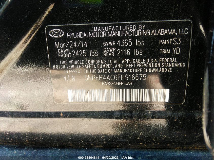 2014 HYUNDAI SONATA GLS - 5NPEB4AC6EH916675