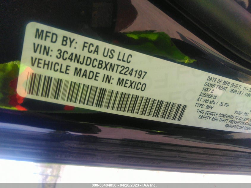 VIN 3C4NJDCBXNT224197 2022 JEEP COMPASS LIMITED