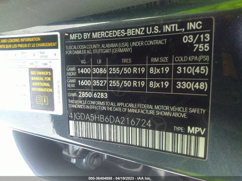 2013 MERCEDES-BENZ M-CLASS ML 350 - 4JGDA5HB6DA216724