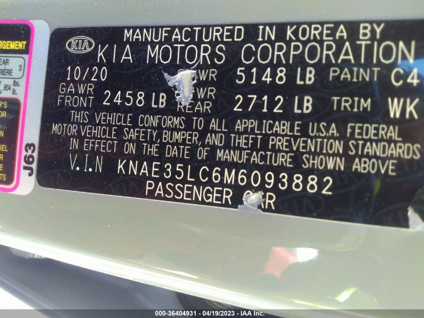 2021 KIA STINGER GT - KNAE35LC6M6093882